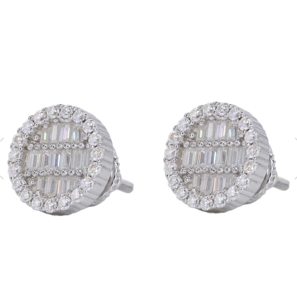 ROUND BAGUETTE INFILL VVS MOISSANITE DAIMOND EARRINGS - Picture 2 of 2
